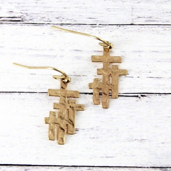 3/$25 Crave Goldtone Triple Cross Earrings - Picture 1 of 1